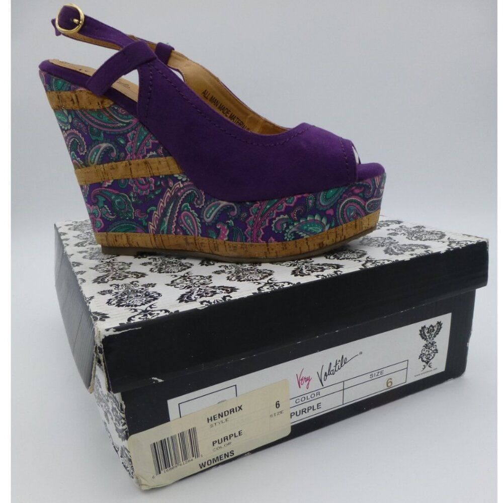 NIB - Very Volatile Hendrix Wedge Corkscrew-Blend Slingback Sandals - Picture 2 of 12
